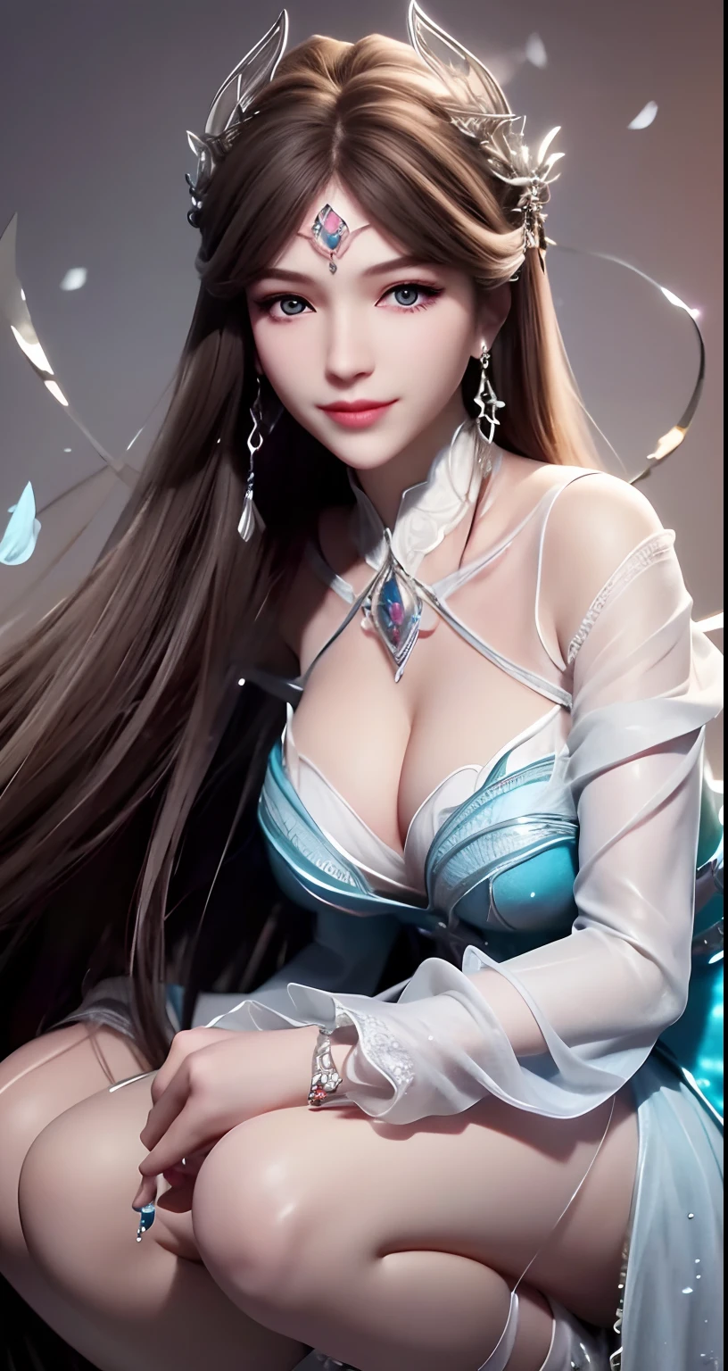 a pregnant woman, silky hair, gem-like purple eyes, red lips, super detailed, highest quality, masterpiece, masterwork, ultimate details, peerless beauty, 4k resolution, CG style, messy strands of hair, exquisite hairstyle, exquisite facial features, exquisite hair rendering, (original painting), earrings, blush, petals, diamonds, droplets, pearls, butterflies, beautiful smooth collarbone, perfect body shape, full breasts, ultra-clear, feet wearing crystal high heels,