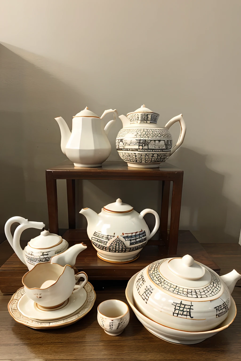 Tea set with Chinese Miao pattern characteristics,chinaware,ceramics,clay sculpture,tea set,teapot,Hmong model,Hmong decorative motifs,tea set,tea set,ceramics