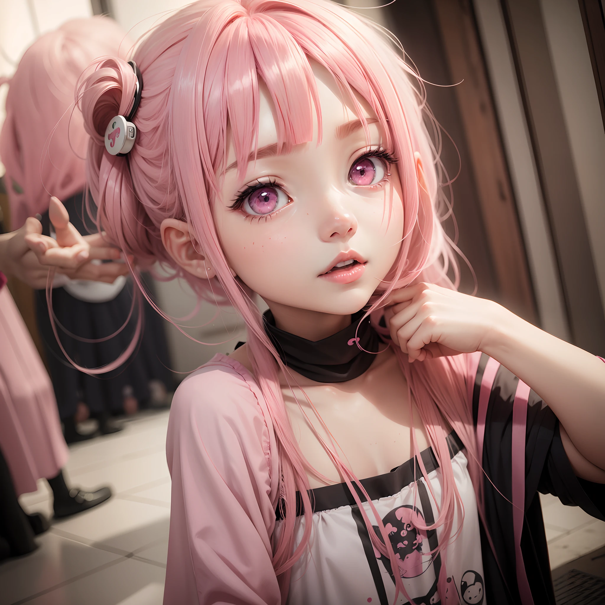 Anime,girl,hair clip,pink hair,pink eyes,animasi,drawaing --auto