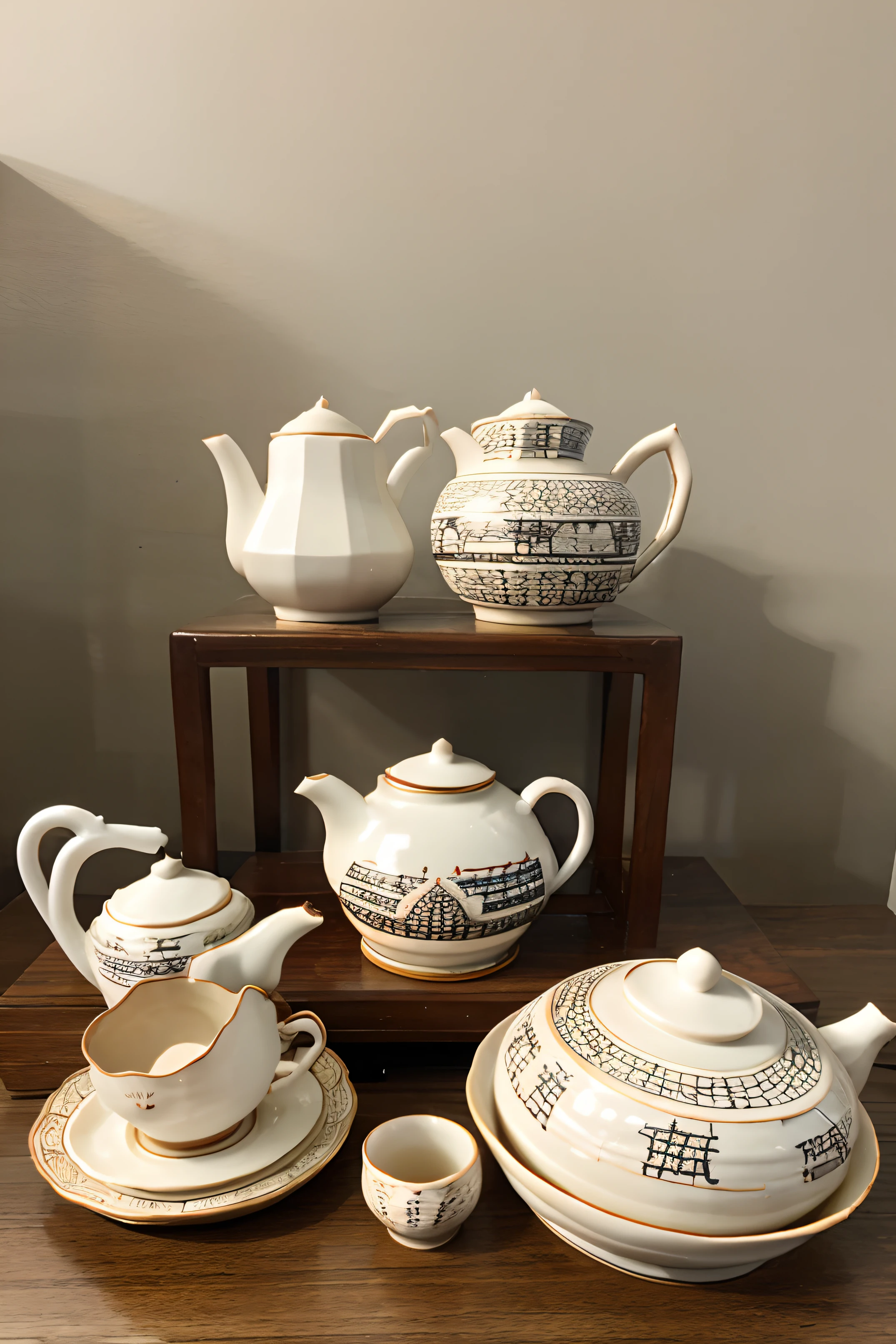 Tea set with Chinese Miao pattern characteristics,chinaware,ceramics,clay sculpture,tea set,teapot,Hmong model,Hmong decorative motifs,tea set,tea set,ceramics