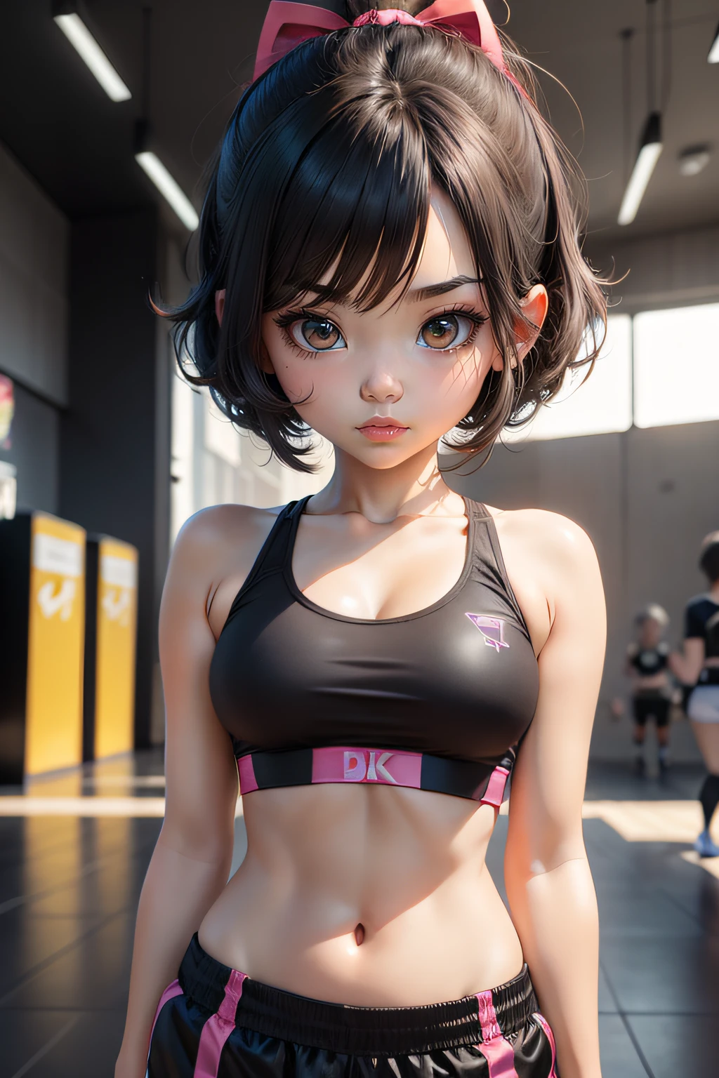 Blink, Chibi, Complete broker, Mega Mini, ninjartist, cute sports bra, cute random outfit, Hairstyle Bob, A dark-haired,