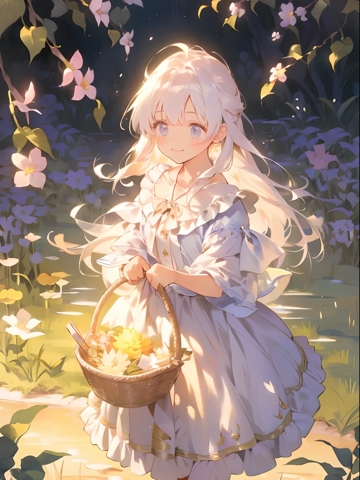 A little girl, delicate beauty, dreamlike atmosphere, ethereal glow, graceful motion, a bird in her hand, watercolor, detailed eyes, flowing dress, vibrant colors, soft lighting, whimsical surroundings, enchanted garden, golden sunlight, ethereal scenery, glowing flowers, magical presence, gentle breeze, innocent expression, enchanting moment, artful strokes, surreal ambiance, fleeting happiness, joyful harmony, radiant innocence, tender emotions, serene tranquility, playful curiosity, captivating charm, imaginative wonder, artistic masterpiece, picturesque scene, tranquil oasis, blissful serenade, magical realism, ethereal dreamland, mesmerizing enchantment, delightful discovery, treasured memories, captivating narrative, everlasting joy. (best quality, highres, ultra-detailed, realistic, vivid colors, soft lighting)