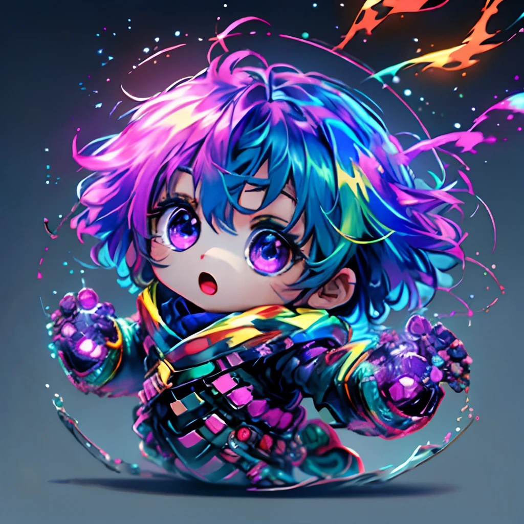 Irridescent color、Colorful pop mascot characters，Round and cute space robot, Farbe々ornamented、Colorful backgrounds，Fantasy，intricate-detail {brightened，K HD，32k constellations
