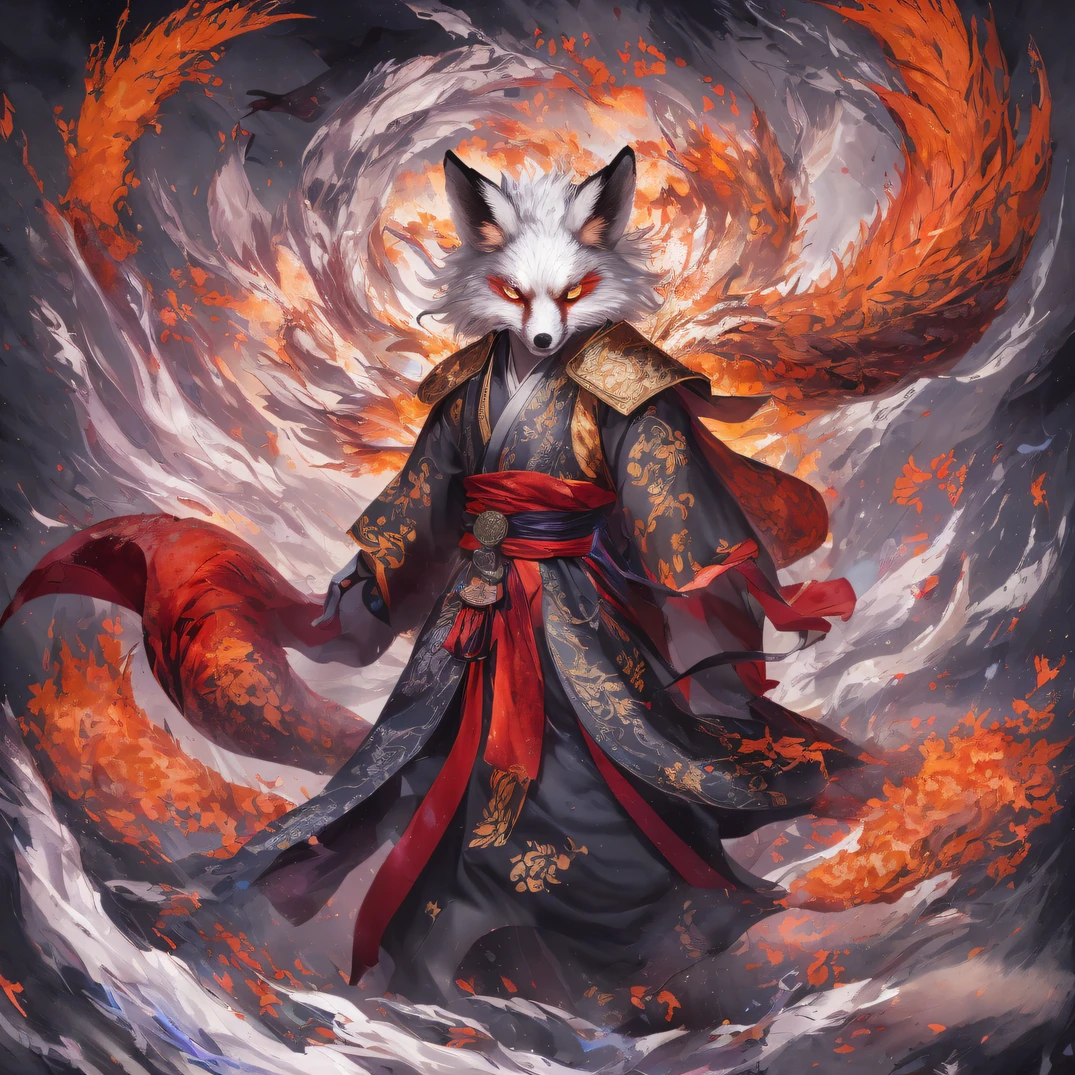 Nine-tailed fox 32K，Phoenix Immortal Demon Realm, Chance encounter with Liu Hanshu, He saw in him his former self, It was decided to take him as an apprentice, Teach him how to protect himself, But because of the Tibetan star map, Phoenix and the Liu family、The Jade Sword Sect establishes relationships, It opens with the death of Liu Hanshu, Qin Yu embarked on the road of confrontation with a strong enemy, Working hard, Make yourself stronger, Stick to your own core path of justice, （nine tail fox）eyes filled with angry，The nine-tailed fox clenched its fists，Rush up，Deliver a fatal blow to your opponent，full bodyesbian，Full body nine-tailed fox male mage 32K（Masterpiece Canyon Ultra HD）fenghuang（canyons）Climb the streets， The scene of the explosion（nine tail fox）， （Dragons）， The angry fighting stance of the nine-tailed fox， looking at the ground， Batik linen bandana， Chinese red and white pattern long sleeve garment， Canyon nine-tailed fox（Abstract propylene splash：1.2）， Dark clouds lightning background，Flour flies（realisticlying：1.4），Black color hair，Flour fluttering，rainbow background， A high resolution， the detail， RAW photogr， Sharp Re， Nikon D850 Film Stock Photo by Jefferies Lee 4 Kodak Portra 400 Camera F1.6 shots, Rich colors, ultra-realistic vivid textures, Dramatic lighting, Unreal Engine Art Station Trend, cinestir 800，Flowing black hair,（（（Jungle Canyon）））The wounded lined up in the streets（vale）Climb the streets，Movie master real-time image quality（tmasterpiece，k hd，hyper HD，32K）Dragons， （Linen batik scarf）， Combat posture， looking at the ground， Linen bandana， Chinese nine-tailed fox pattern long-sleeved garment， Morning nine-tailed fox（Abstract gouache splash：1.2）， Dark clouds lightning background，sprinkling