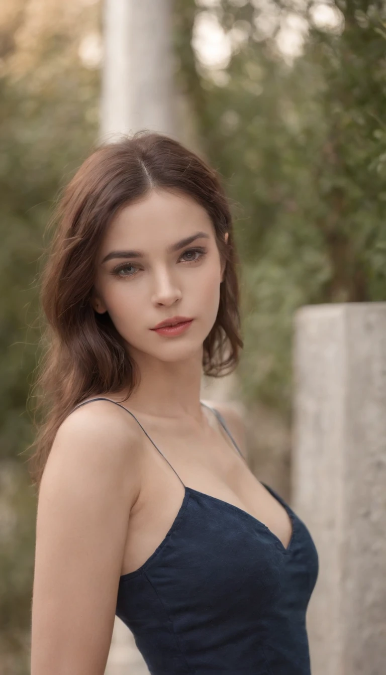 NSFW, Beautiful girl，Young French girl，19years old，TOPLESS, Fashionab，vests，hot pant，long leges，Wear slippers，White skin，Delicate facial features，largeeyes，long eyelasher，Blushlush，vred，Unhappy，scowling，Pout，Urban outdoors，Full body photo，in a panoramic view，Raised sexy，Height is 170 cm，Weight 45 kg