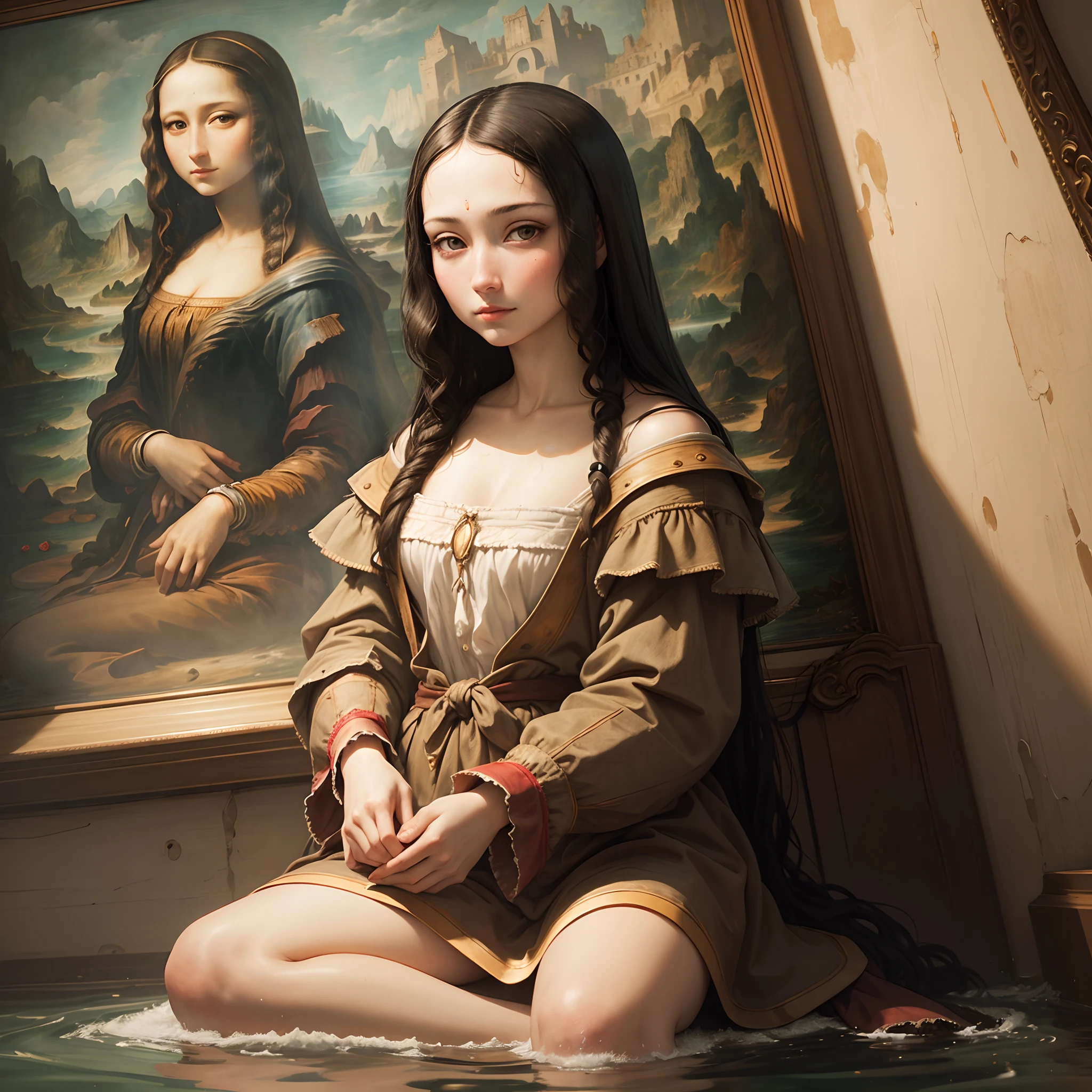 European girl Mona Lisa, big breasts, small waist, slender legs, wearing a nurse&#39;s uniform.