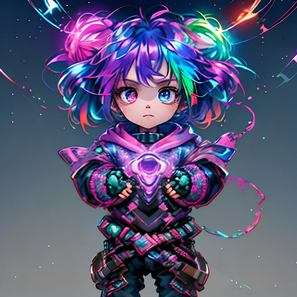 Irridescent color、Colorful pop mascot characters，Round and cute space robot, Farbe々ornamented、Colorful backgrounds，Fantasy，intricate-detail {brightened，K HD，32k constellations