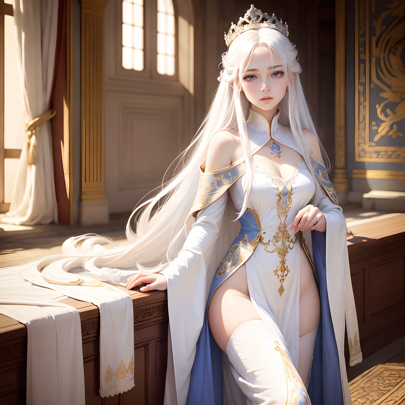 Princess, Yellow hair, 18 years old, Beautiful, Innocent, Blue eyes, rococo dress,Inside the palace、(The chest of the dress is transparent:1.7)、(I can see your nipples through the dress:1.9)、(Small:1.9)、(long  skirt:1.8),A lot of people around