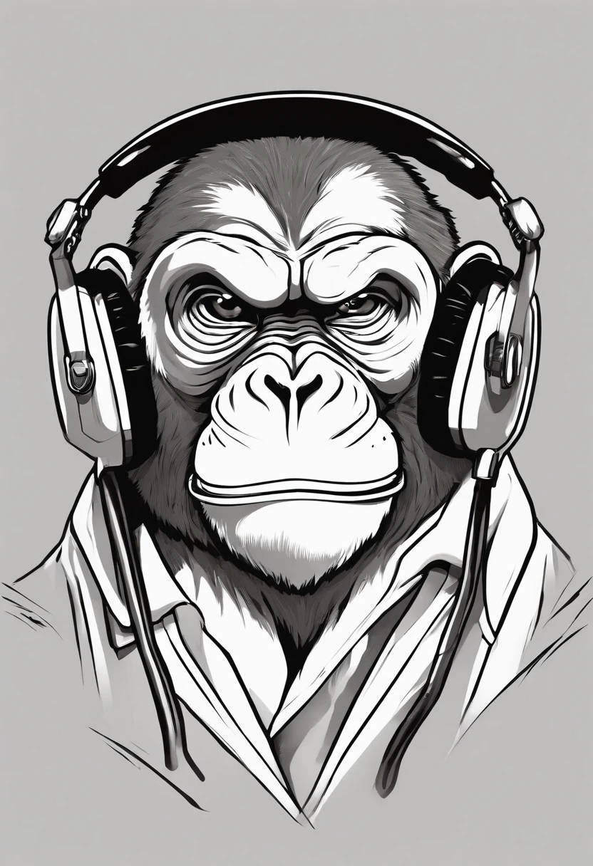 Monkey wearing headphone, sunglasses,black and white only