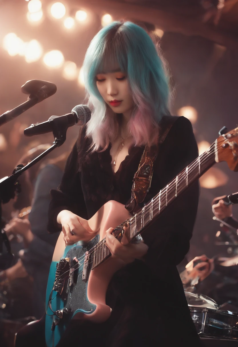 kawaii girl、4Person、4men、rock band、Playing the guitar、