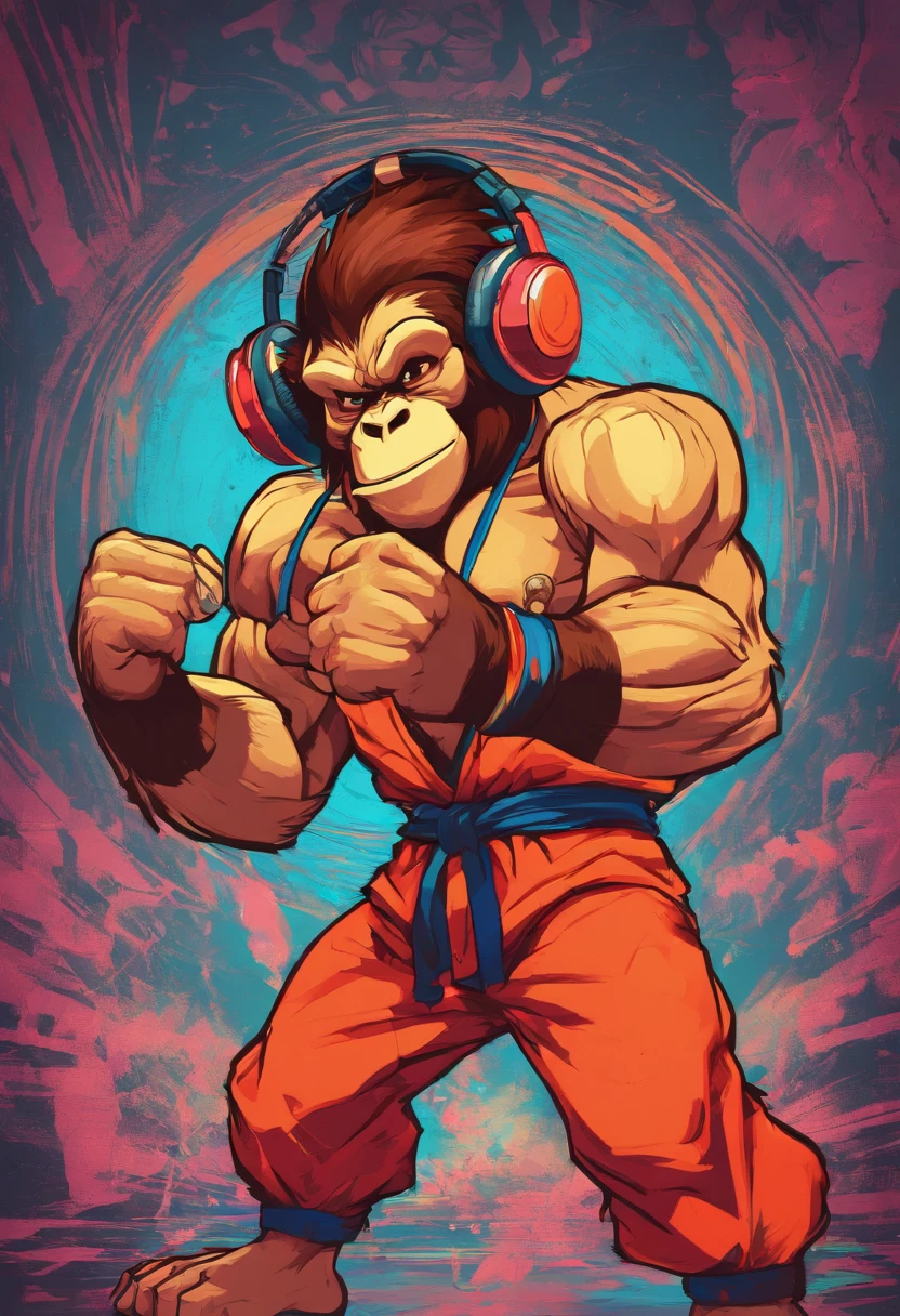 Monkey wearing headphone, sunglasses,less details
