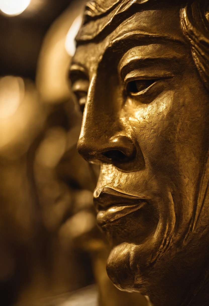 (David),( sculpture made of gold),(exquisite craft),Natural sunlight,Shining Effect
