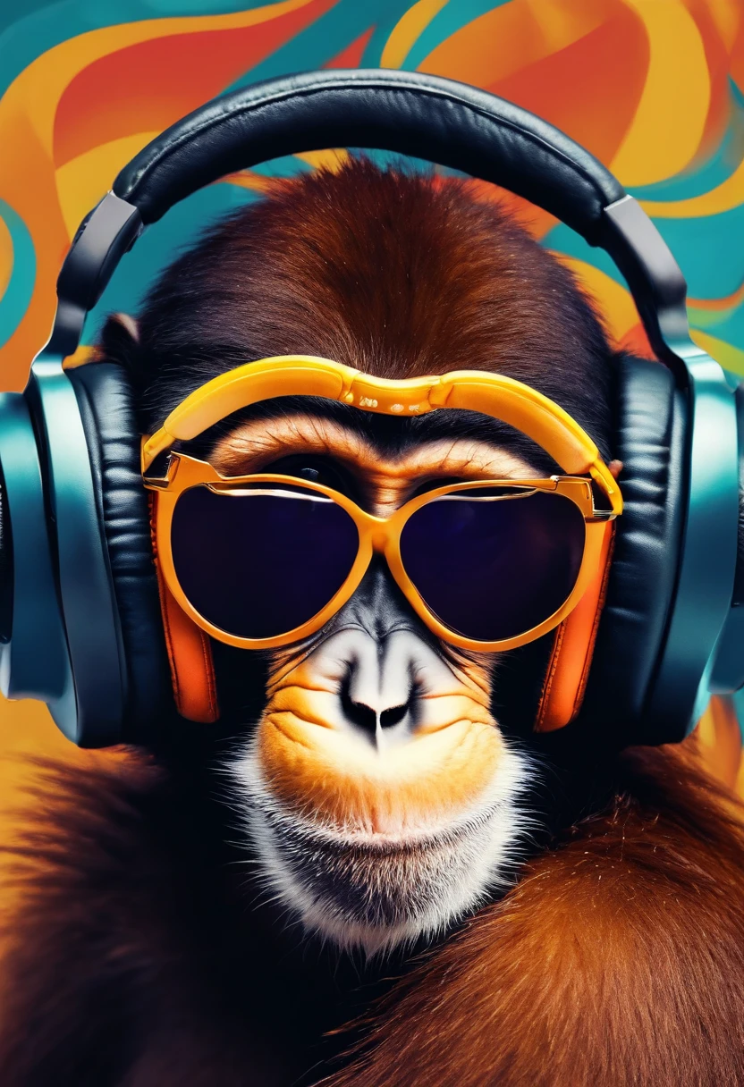 Monkey wearing headphone, sunglasses