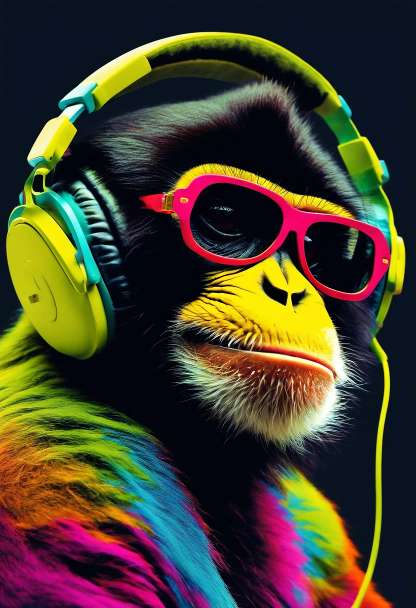 Monkey wearing headphone, sunglasses