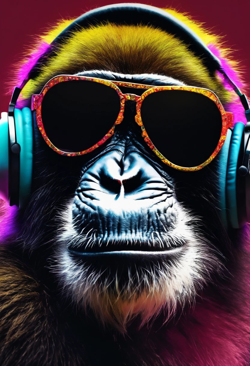 Monkey wearing headphone, sunglasses