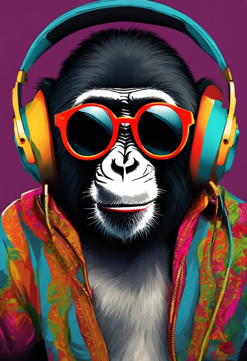 Monkey wearing headphone, sunglasses