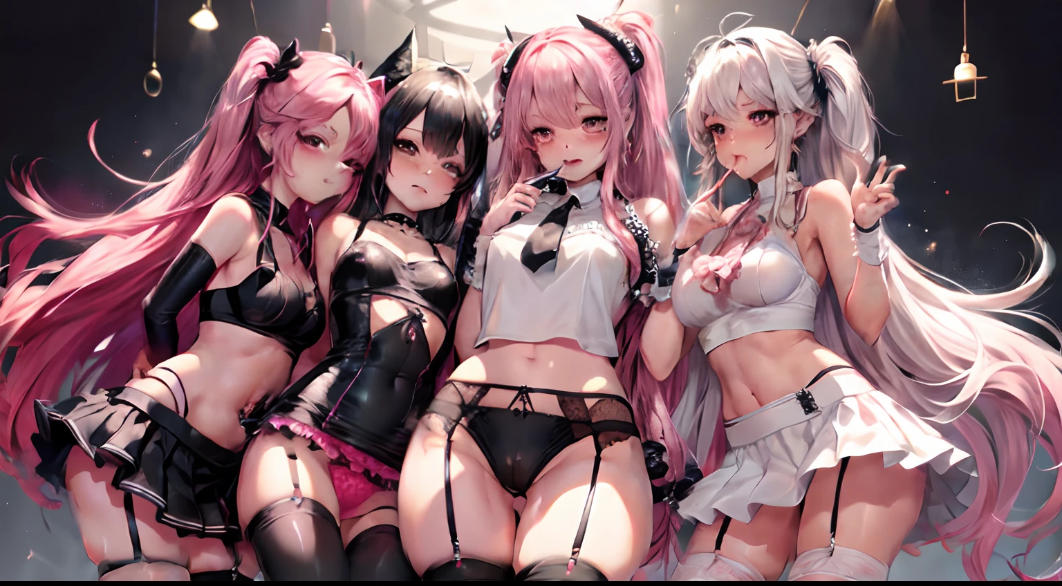 tight skirts While removing the garter belt smil Sexy underwear visible invite bobhair pink there piercings Curta seduces gyuru piercings Tying up hair Soio While sucking scrunchies in the mouth Appeal Black and white