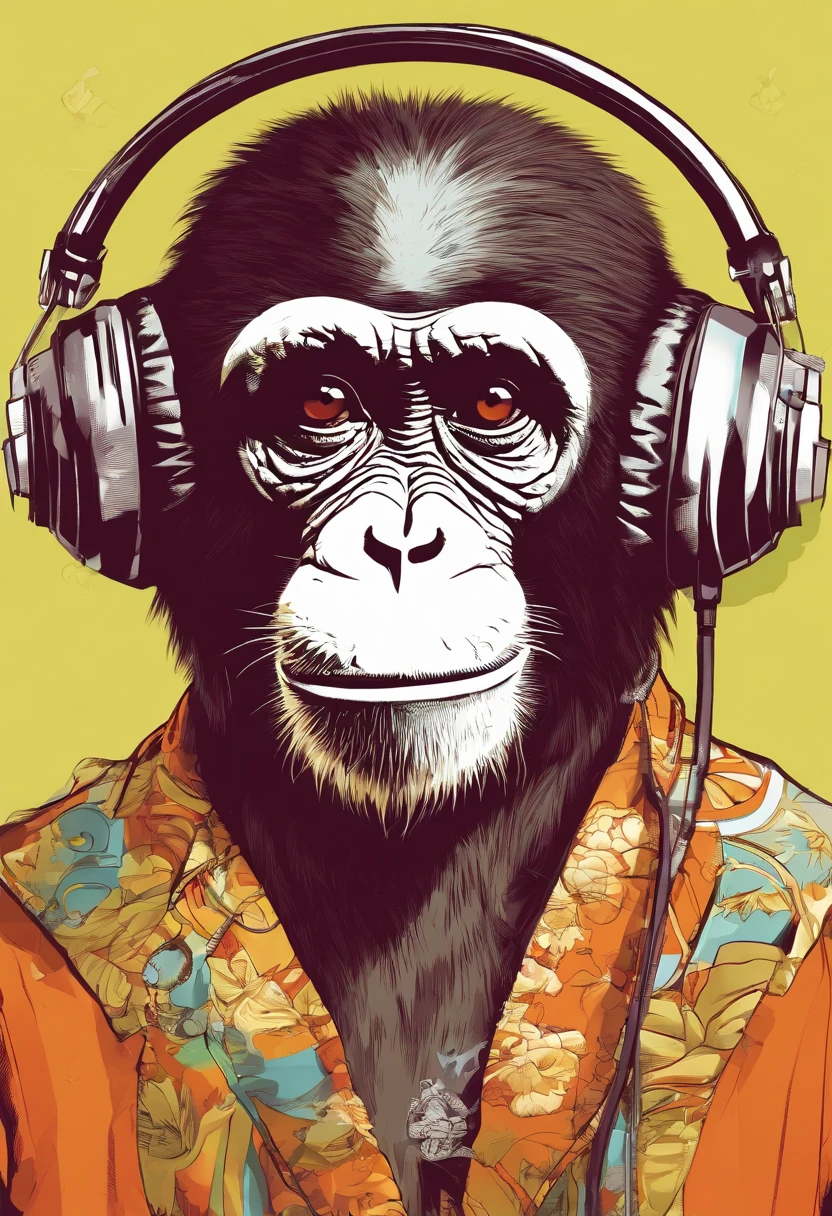 Monkey wearing headphone, sunglasses