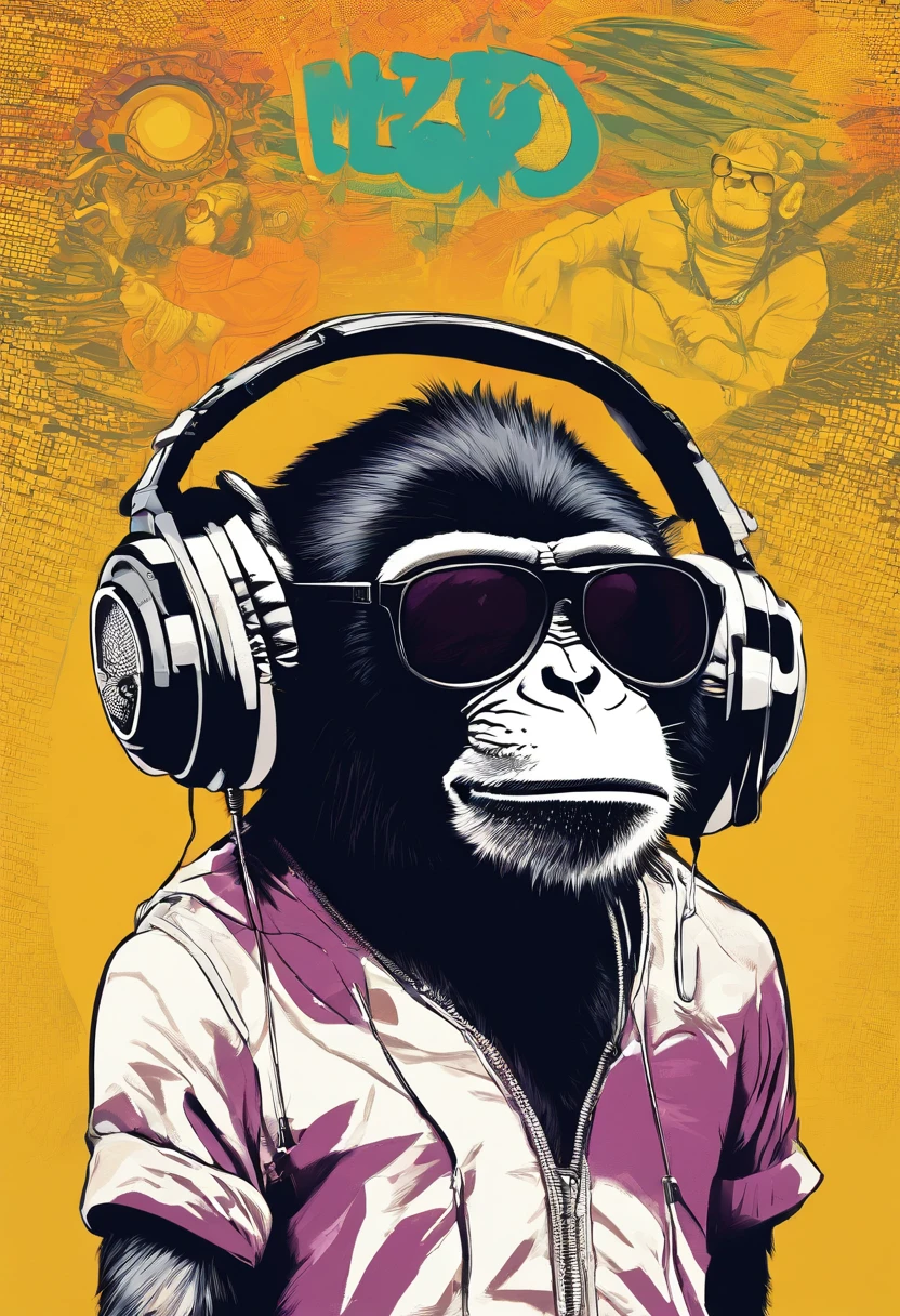 Monkey wearing headphone, sunglasses