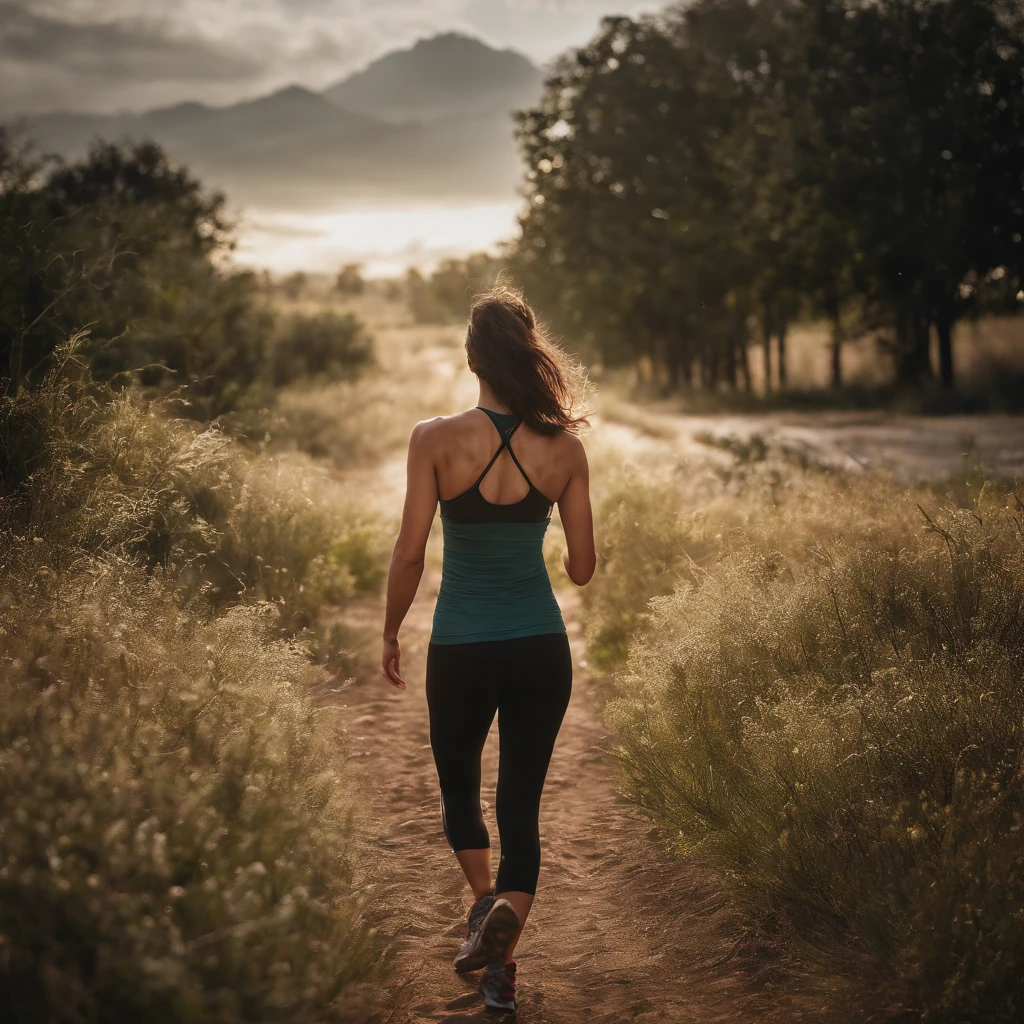 masutepiece, sophisticated details, Best Quality, 4K, 超A high resolution,  High resolution, Ultra HD, runner, Female, jogger, walker, Morning jogging, Red Running Shoes, singlet, leggins, hair blowing in wind, Sweating