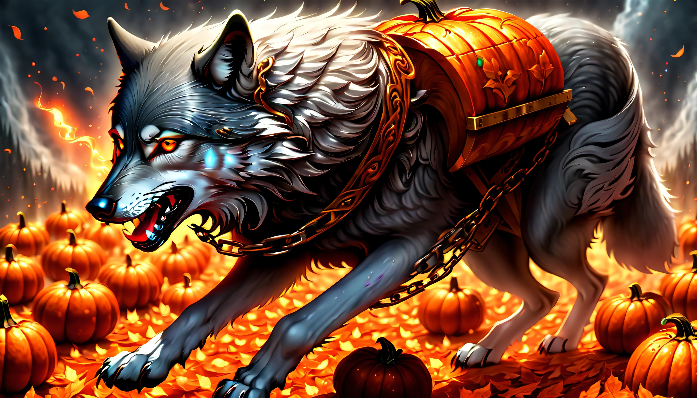 (((cool gray wolf pulling a pumpkin cargo include all art:1.5))), (((fleeting and pretty girl who seems to disappear:1.4))), (create hell!! with crimson color rose carpet:1.1), unique perspective, (((blood is stirring and my soul is shaking:1.3))), (((dynamic angle:1.3))), blue bird wake me up from in the dark, dim acid wish, dim mercury wish, delicate particle rain, reflection texture, traveler looking for happiness, bear the fate, look up at the pure white clouds, gusty wind, painful atmosphere, look at the distant sky, deep into dying, burning angel dust wings, the chains won't let me fall down, ((judgment day of gods and evil gods architecture:1.1)), (extremely insane detail:1.3), (((exquisite detail, limitlessly high resolution:1.3))), captured in the highest quality and unmatched beauty, holographic rendering, hyper real, illumination lighting, multilayered,intricately detailed, mystical atmosphere, ball pen line draw, add digital coating, gouache paint coloring, (extremely finely detailed), (epic highly quality:1.2), (((insanely beautiful dark fantasy style:1.5))),
