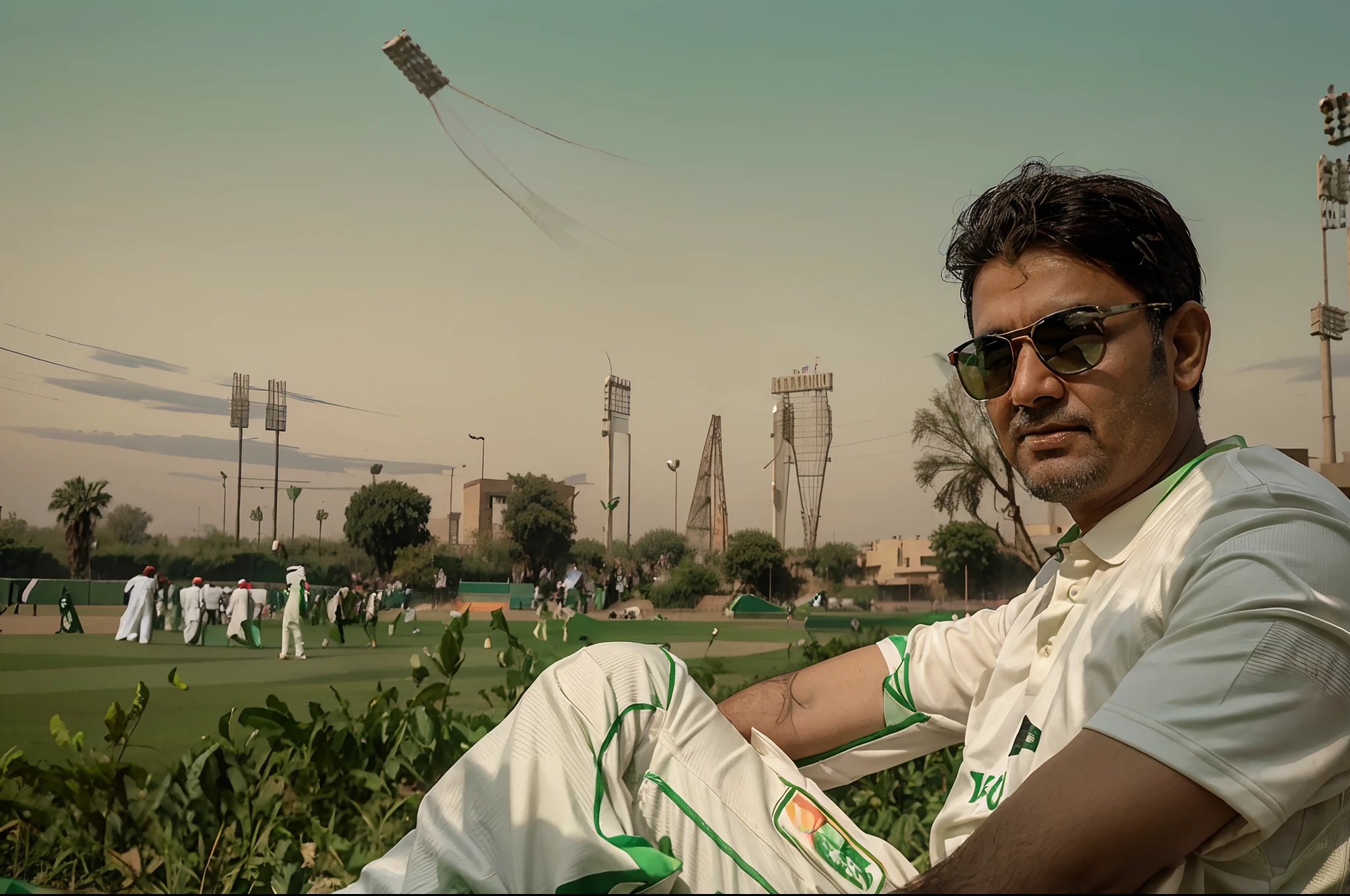 Wearing Pakistan cricket team kit and watching match in Narendra modi cricket ground