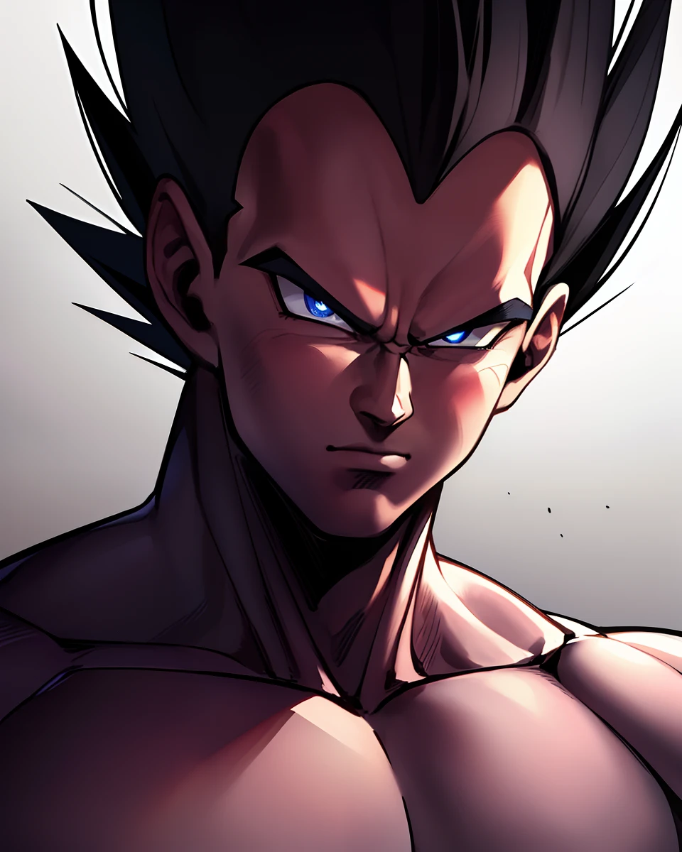 1guy, masterpiece, best quality, absurdres, wallpaper, detailed face, detailed eyes, Vegeta,  battle damage, fighing stance,