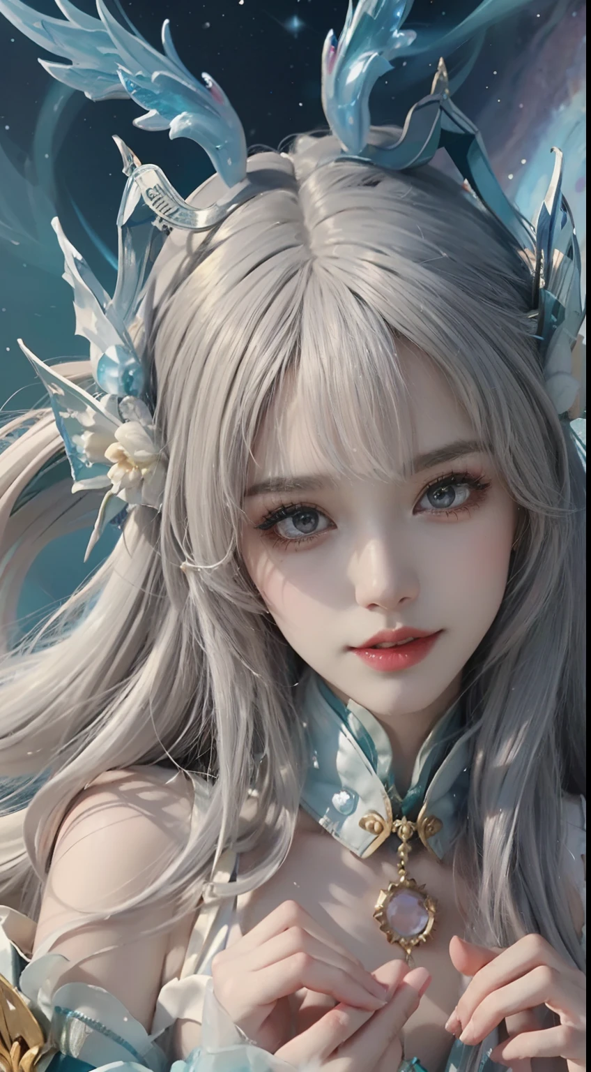 Close-up of women in costumes on stage, Whole body xylose, beautiful celestial mage, a stunning young ethereal figure, Beautiful fantasy empress, astral witch clothes, shaxi, flowing magic robe, Hanff Blanco, Xianxia Fantasy, Belle Delphine, ethereal fantasy, elegant glamourous cosplay,((Lie flat on the ground)),((top-down view)