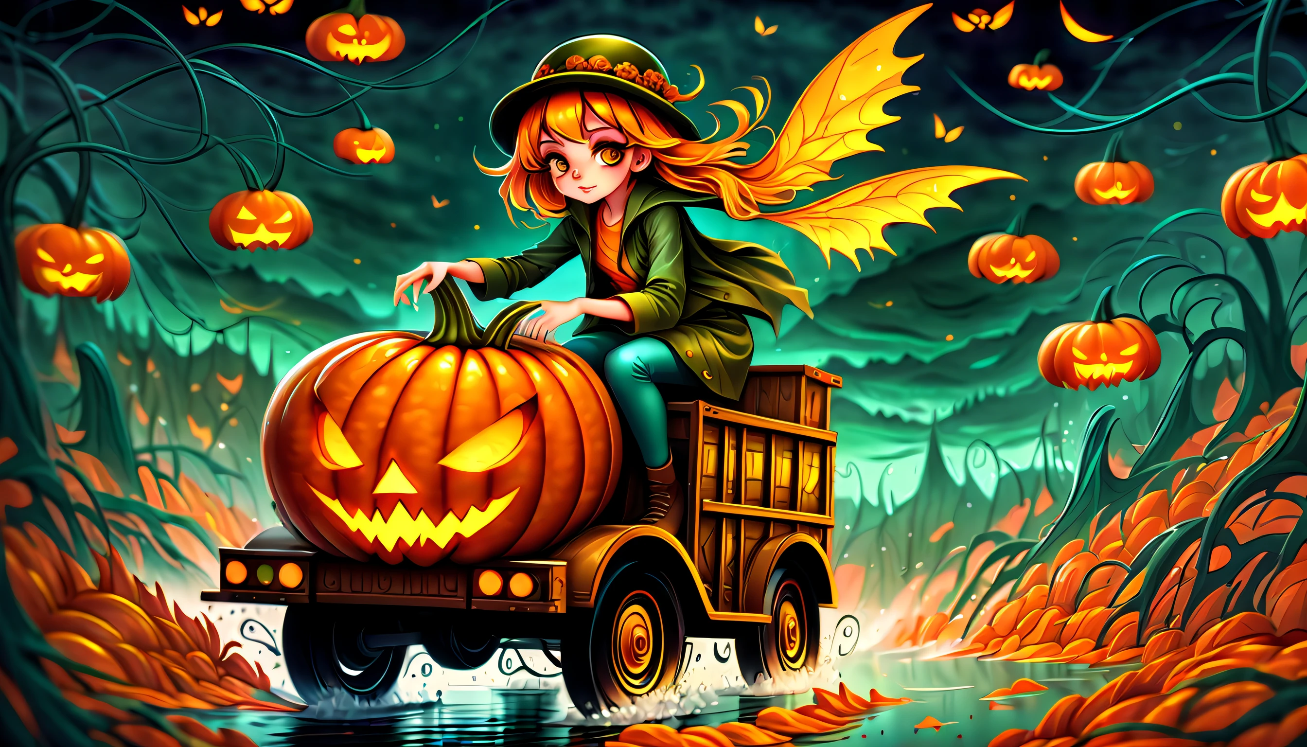 (((fleeting and pretty girl who seems to disappear and fantasy pumpkin-four wheels-cargo include all concept illustration:1.3))), (((blood is stirring and my soul is shaking:1.3))), (((ground level shot:1.3))), snow flower, delicate particle rain, reflection texture pumpkin-cargo, gusty wind, painful atmosphere, burning angel dust wings, ((extremely insane detail:1.3)), (((exquisite detail, limitlessly high resolution:1.3))), (captured in the highest quality and unmatched beauty:1.1), holographic rendering, illumination lighting, (multilayered intricately detailed:1.3), mystical atmosphere, ball pen line draw, add soft shadow coating, ((gouache paint coloring)), (extremely finely detailed), (epic highly quality:1.2), (((insanely beautiful dark fantasy style:1.3))), (((1-punpkin-cargo with No extra pumpkins:1.3))), (((pumpkin-cargo of true masterpiece:1.3))),