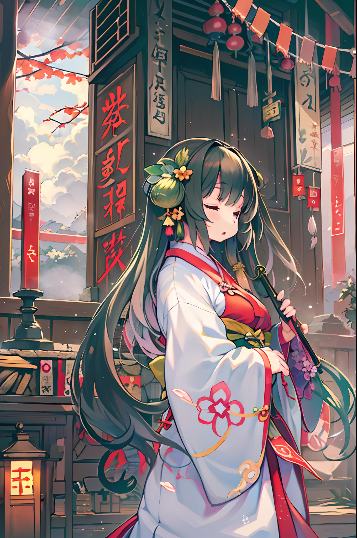 (1girl in:1.3),Solo,__body-parts__,, Official art, Unity 8k壁纸, ultra-detailliert, Beautiful and aesthetic, Beautiful, masutepiece, Best Quality,Fantastic atmosphere, Calming Palette, tranquil mood, Soft shading,, shrine maiden, Charmspell, Familiar amulets, shrine maiden duties,、washing
