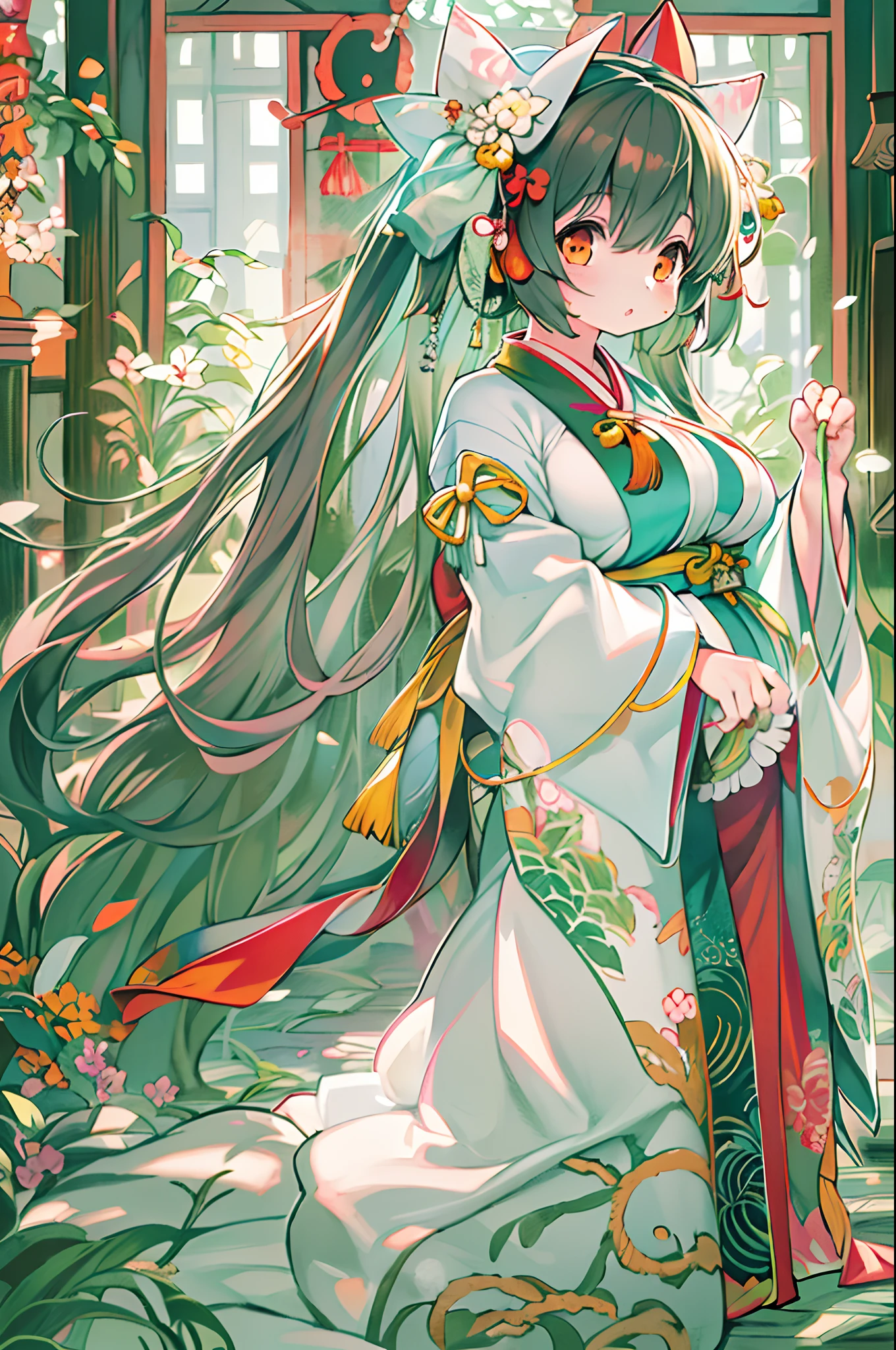 (1girl in:1.3),Solo,__body-parts__,, Official art, Unity 8k壁纸, ultra-detailliert, Beautiful and aesthetic, Beautiful, masutepiece, Best Quality,Fantastic atmosphere, Calming Palette, tranquil mood, Soft shading,, shrine maiden, Charmspell, Familiar amulets, shrine maiden duties,、washing