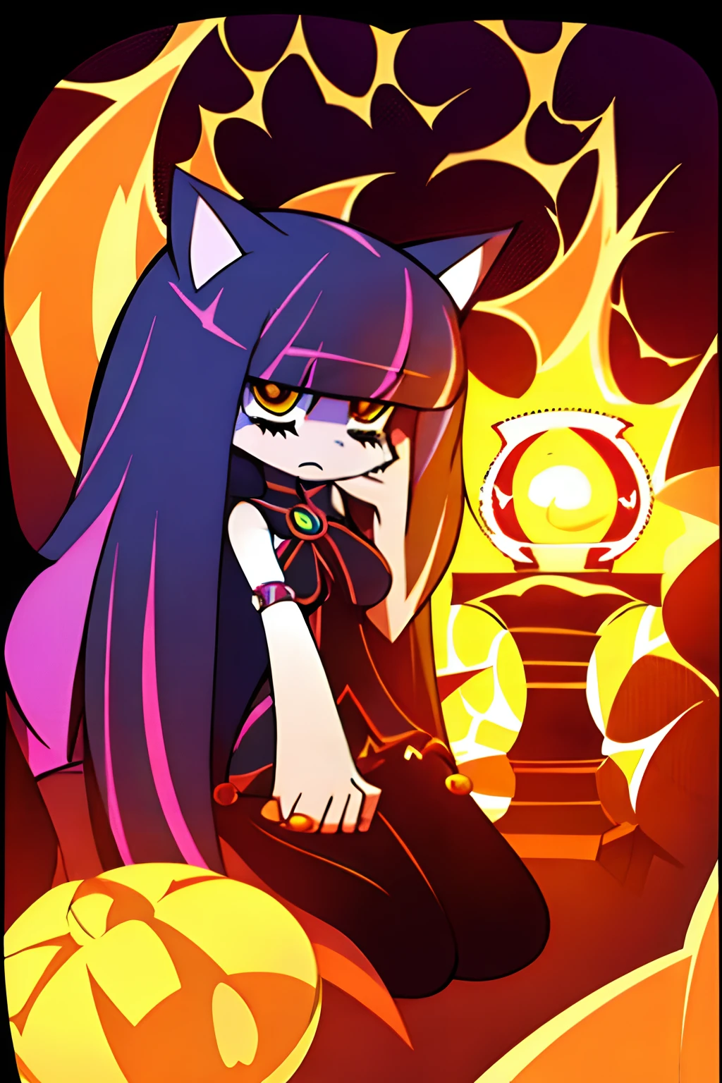 ​masterpiece、Priestess girl personified by a fox、chibi,Cute、Fox ears and tail and paws、Bewitching atmosphere、shrines、psychedelic、