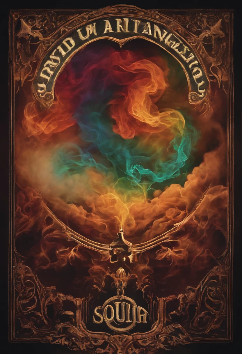 Represent a weird and scary smoke that gets out from a broken ouija board