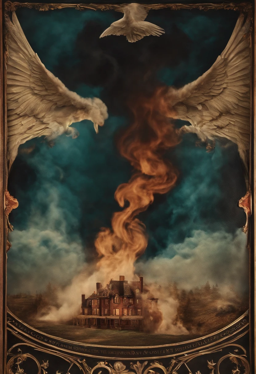 Represent a weird and scary smoke that gets out from a broken and split in two ouija board