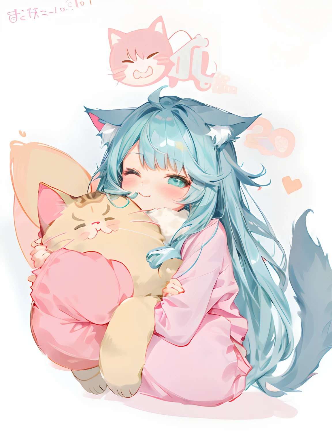 a cartoon drawing of a girl with teal hair and a cat ears, cute anime catgirl, anime catgirl, anime cat, nekomimi, beautiful anime catgirl, very beautiful anime cat girl, ahri, anime moe artstyle, very beautiful cute catgirl, attractive cat girl, nyaruko-san, catgirl, holo is a wolf girl