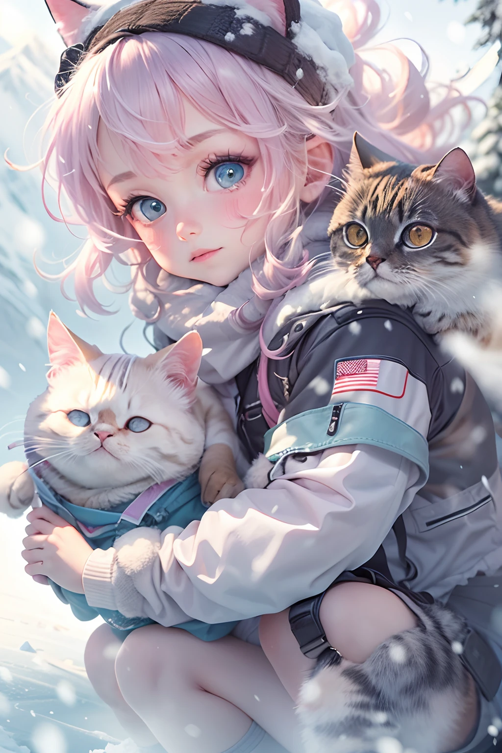 ****************, and a round-eyed cute cat,In ice skating, snow mountains.