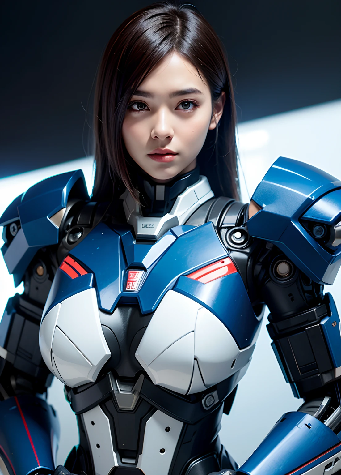 Textured skin, Super Detail, high details, High quality, Best Quality, hight resolution, 1080p, hard disk, Beautiful,(Iron Patriot),beautiful cyborg woman,Mecha Cyborg Girl,Battle Mode,Girl with a Mecha Body,She wears a futuristic Iron Patriot mech,Fulll body Shot