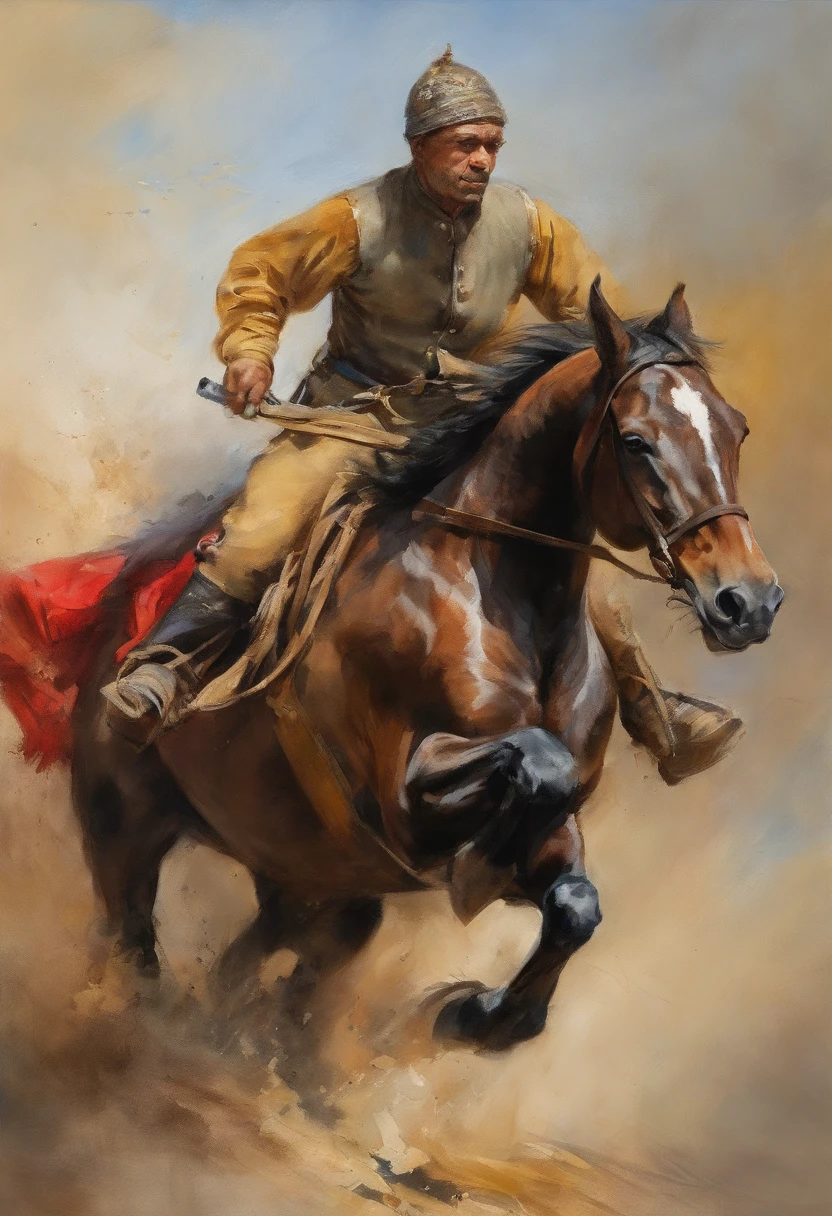 The Rider and the Five Horses ,One Black, Another yellow color ,Another white, And another red,Clear blue sky,unreal enginee 5, Kinematic, low angle photo, motion-blur, depth of fields,  Perfect color correction.  ultra-detailliert, Beautiful, Incredibly detailed, intricate detailes, editorial photo, Shooting with a 50mm lens, depth of fields, Tilt Blur, Shutter Speed 1/1000, Lightmaps,