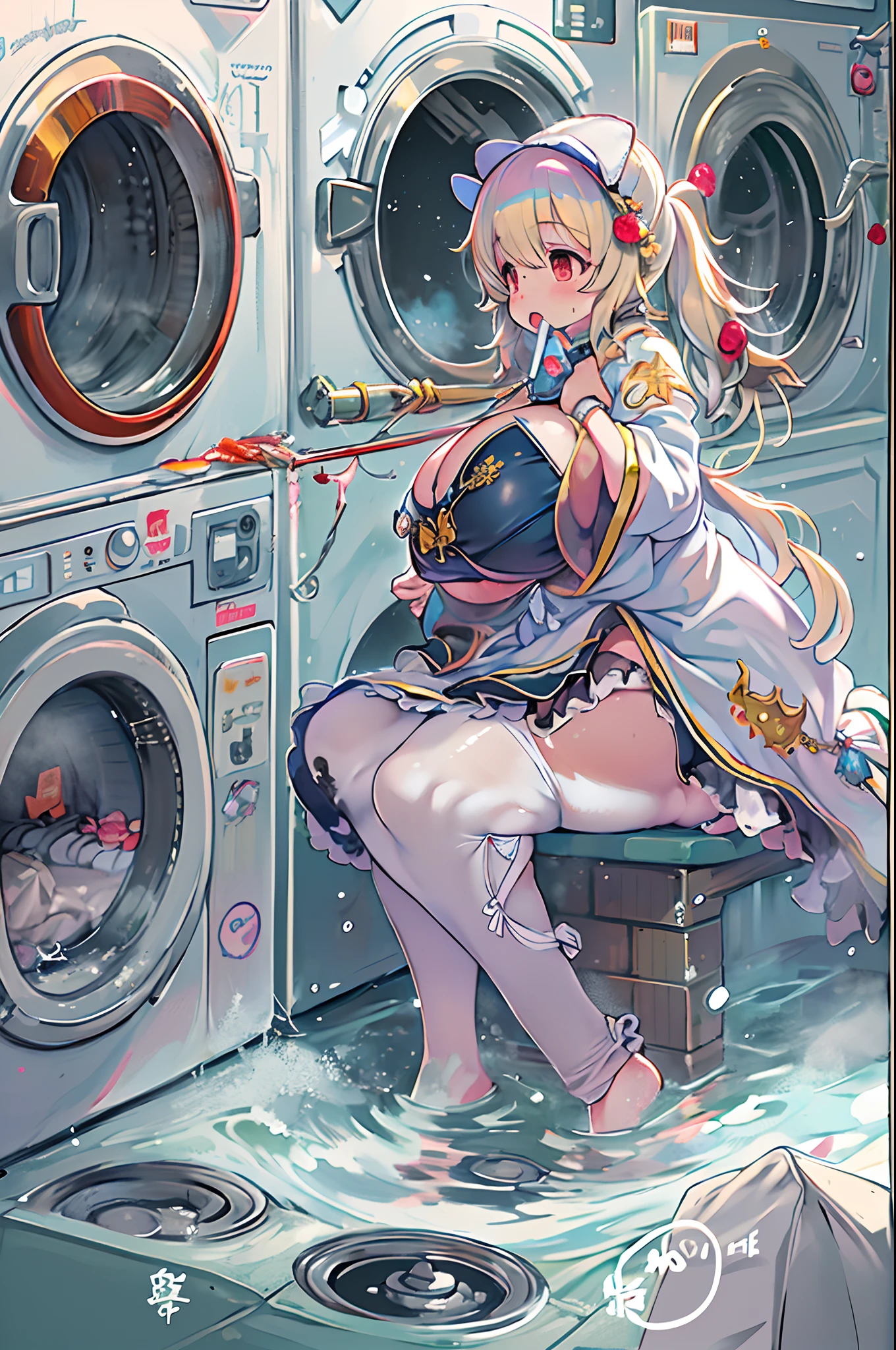 Animated characters in the washing machine, splash art anime , guweiz on pixiv artstation, Trending on ArtStation pixiv, guweiz on artstation pixiv, from the azur lane videogame, wlop and sakimichan, kawacy, artgerm and atey ghailan