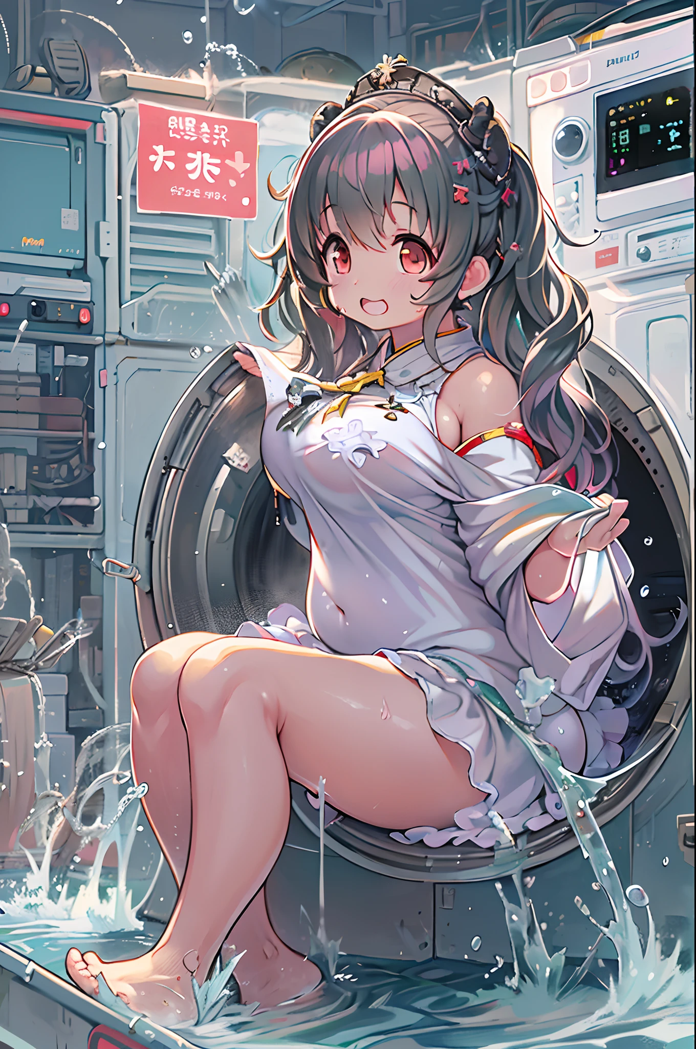 Animated characters in the washing machine, splash art anime loli, guweiz on pixiv artstation, Trending on ArtStation pixiv, guweiz on artstation pixiv, from the azur lane videogame, wlop and sakimichan, kawacy, artgerm and atey ghailan