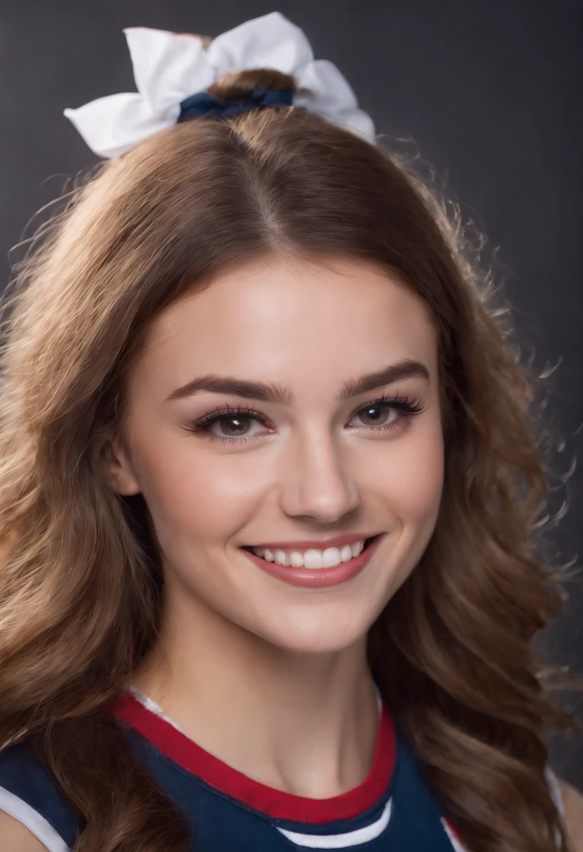 Beautiful high school cheerleader poses in studio, adorable smile