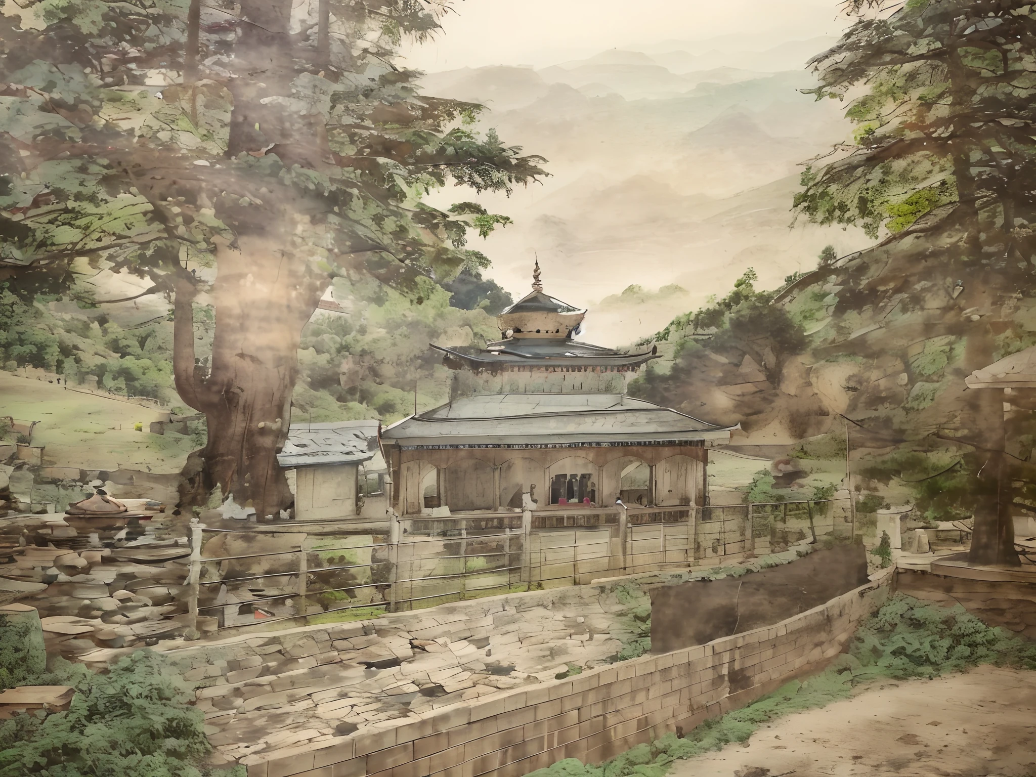 there is a small building with a roof on a hill, temple, a temple, temple in the background, view from side, indian temple, viewed in profile from far away, taken with sony alpha 9, taken with sony a7r camera, temple in the distance, khedival opera house, front side view, hideen village in the forest, front side