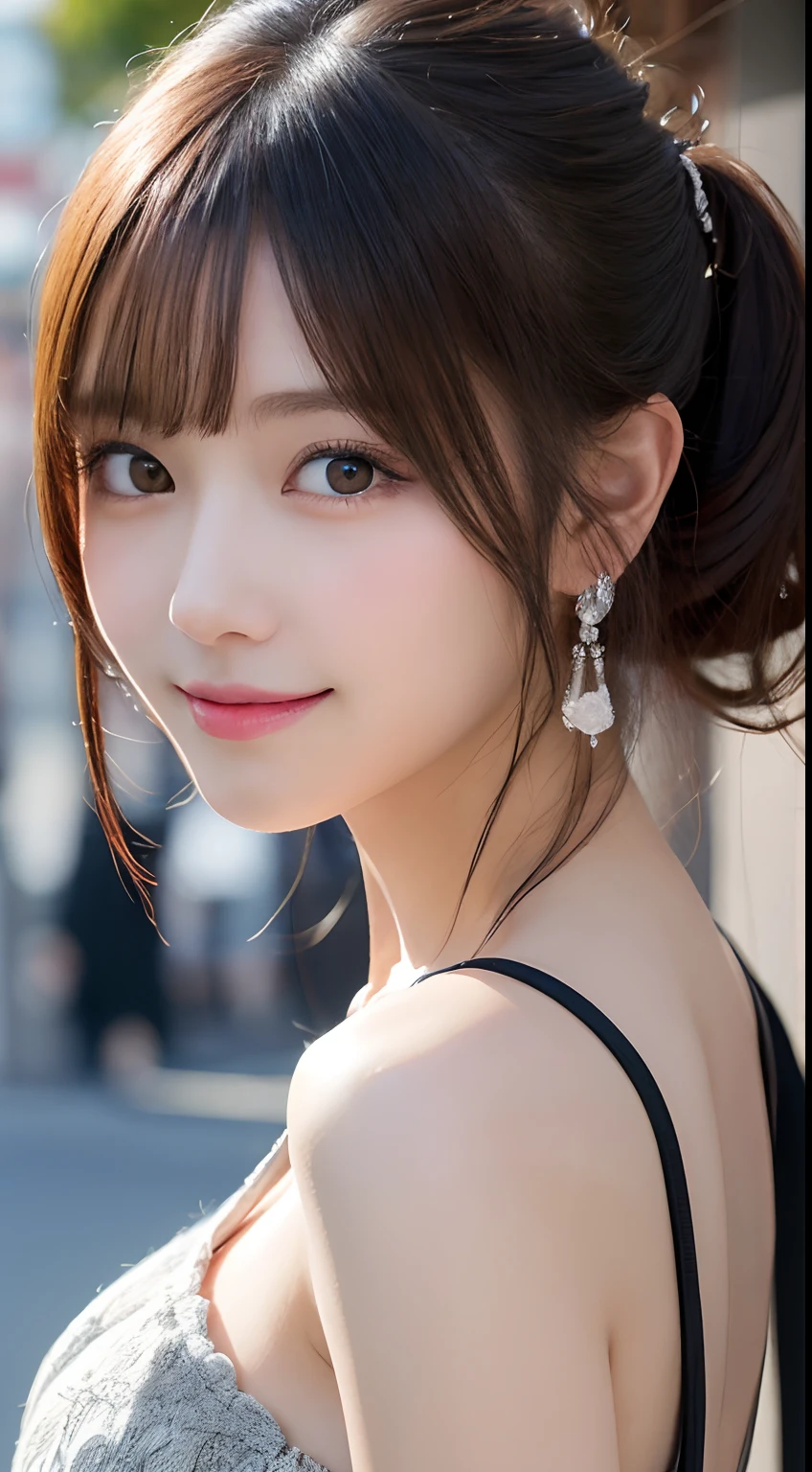 masutepiece, Best Quality, Illustration, Ultra-detailed, finely detail, hight resolution, 8K Wallpaper, Perfect dynamic composition, Beautiful detailed eyes, Women's Fashion Summer,Medium Hair,Small breasts natural color lip, Bold sexy poses,Smile,Harajuku、20 years girl、Cute、Sexy shot looking at camera