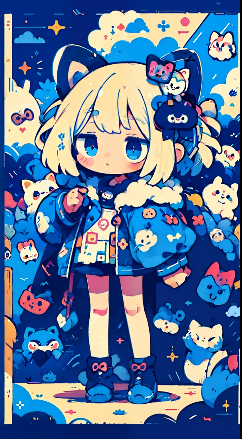 Jitome,Girl personified by a raccoon、Tanuki ears, tail and legs、dance、Cute、Psychedelic Girls、parka、poneyTail、e Blue Eyes、tmasterpiece、top-quality、Top image quality