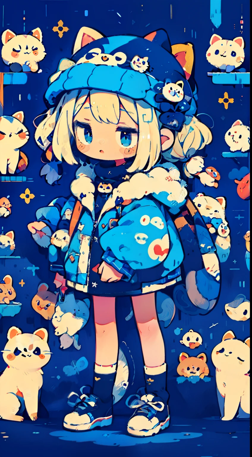 Jitome,Girl personified by a raccoon、Tanuki ears, tail and legs、dance、Cute、Psychedelic Girls、parka、poneyTail、e Blue Eyes、tmasterpiece、top-quality、Top image quality
