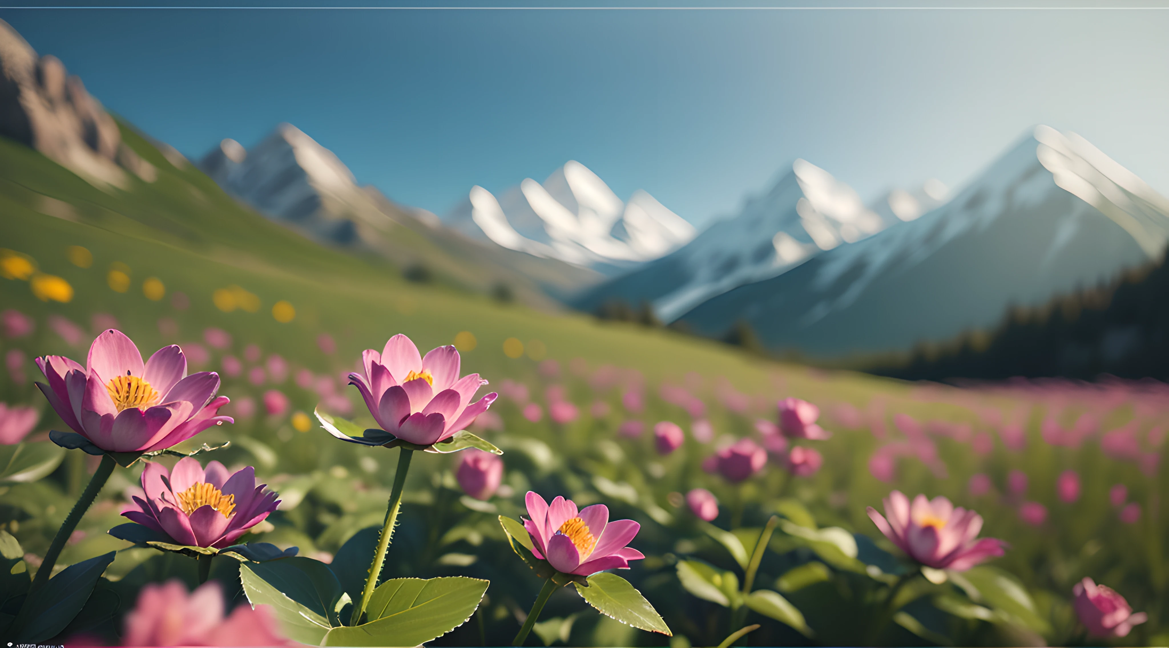 (best quality,4k,8k,highres,masterpiece:1.2),ultra-detailed,(realistic,photorealistic,photo-realistic:1.37),(masterpiece, best quality, no human, landscape, scenery, water flowers:1.2), 8k, 85mm, official art, raw photo, absurdres, perspective, depth of field, HDR, sharp focus, highres, photography, mountain, realistic, highest detailed, extreme detailed, ultra detailed, finely detail, flowers