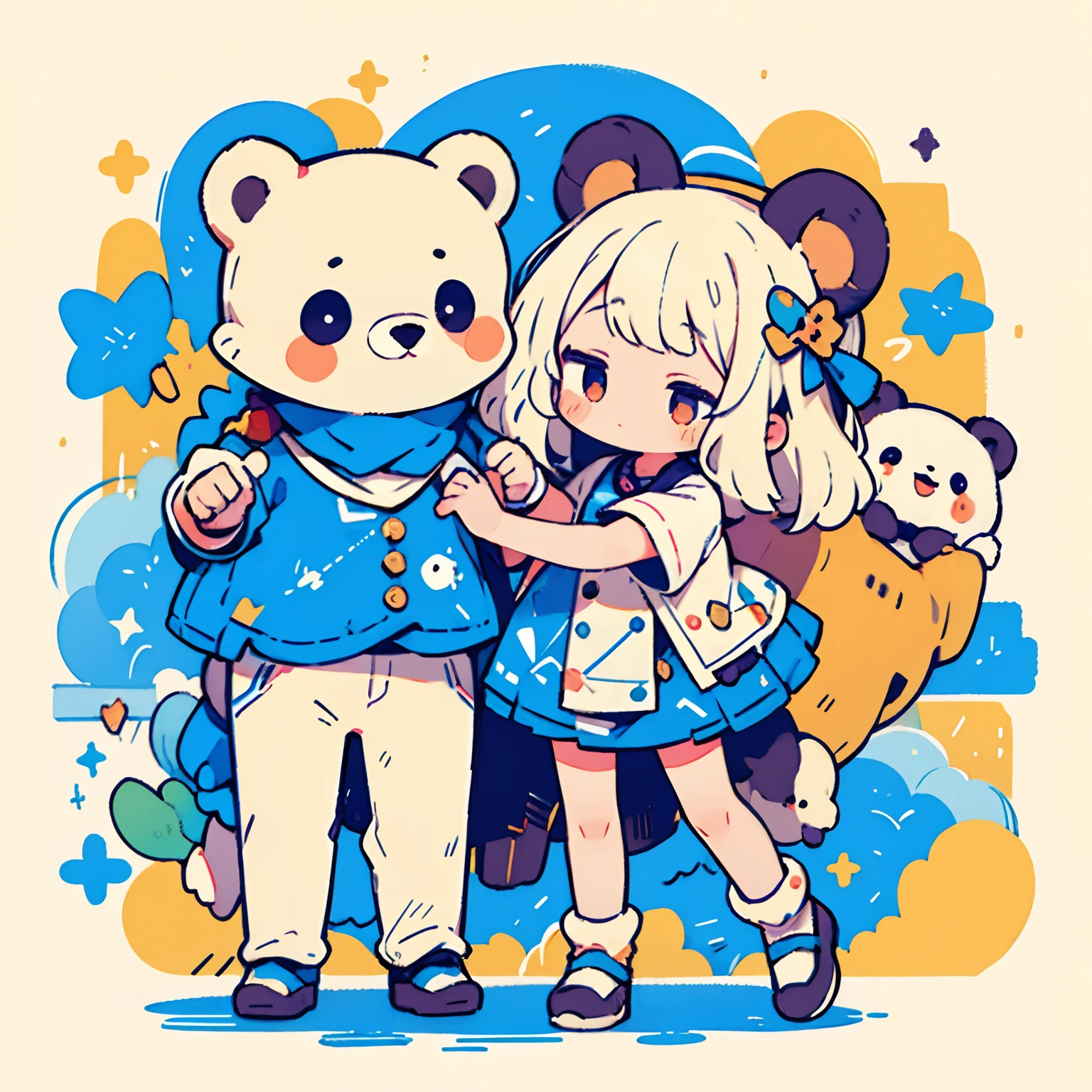 Jitome,Girl personified by a bear、bear ears, Tail and legs、dance、Cute、Psychedelic Girls、tmasterpiece、top-quality、Top image quality