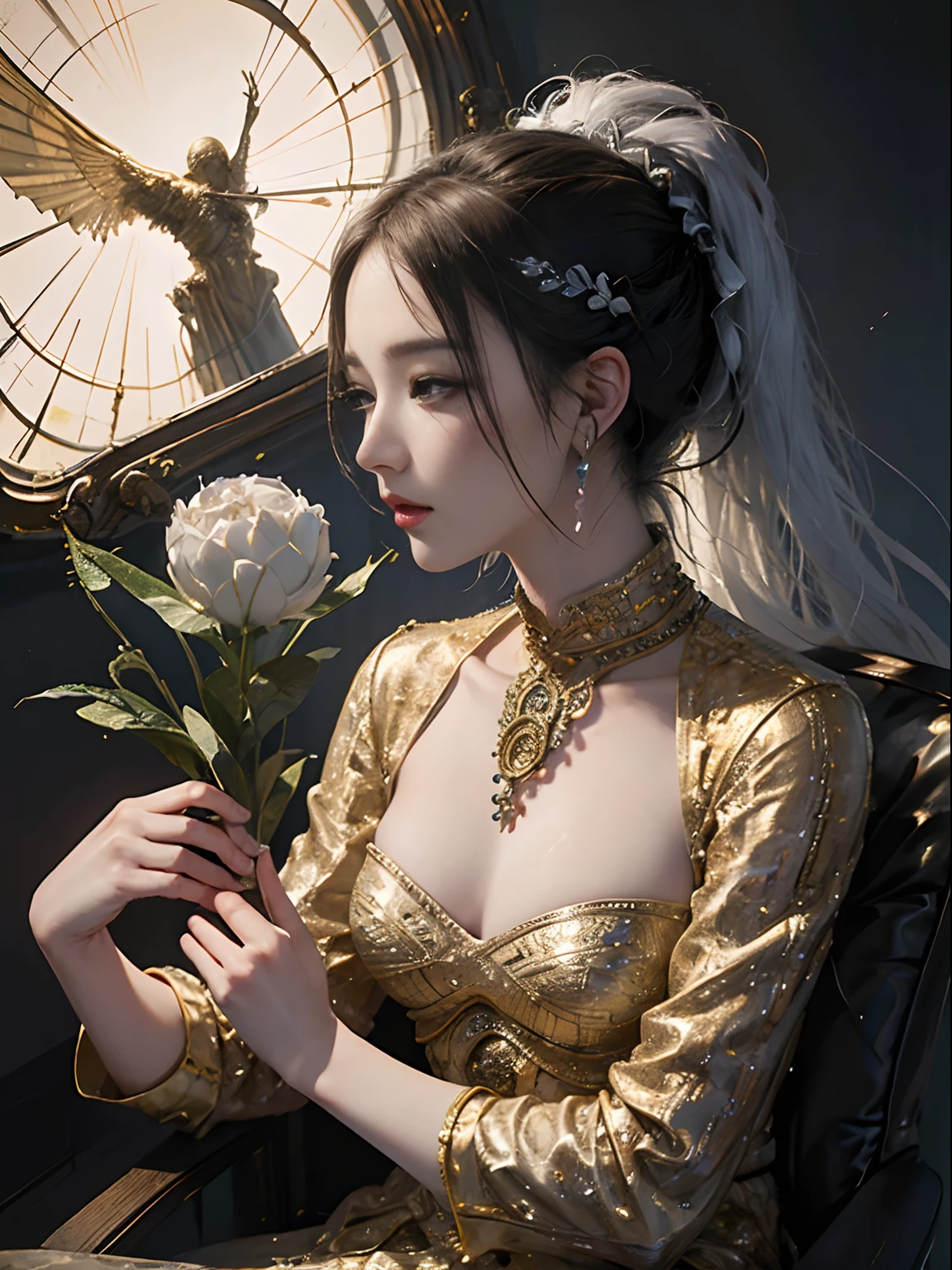 official art, unity 8k wallpaper, ultra detailed, beautiful and aesthetic, masterpiece, best quality, (zentangle, mandala, tangle, entangle), (fractal art:1.3) , 1girl, extremely detailed, dynamic angle, cowboyshot, the most beautiful form of chaos, elegant, a brutalist designed, vivid colours, romanticism, by james jean, roby dwi antono, ross tran, francis bacon, michal mraz, adrian ghenie, petra cortright, gerhard richter, takato yamamoto, ashley wood, atmospheric, ecstasy of musical notes, streaming musical notes visible