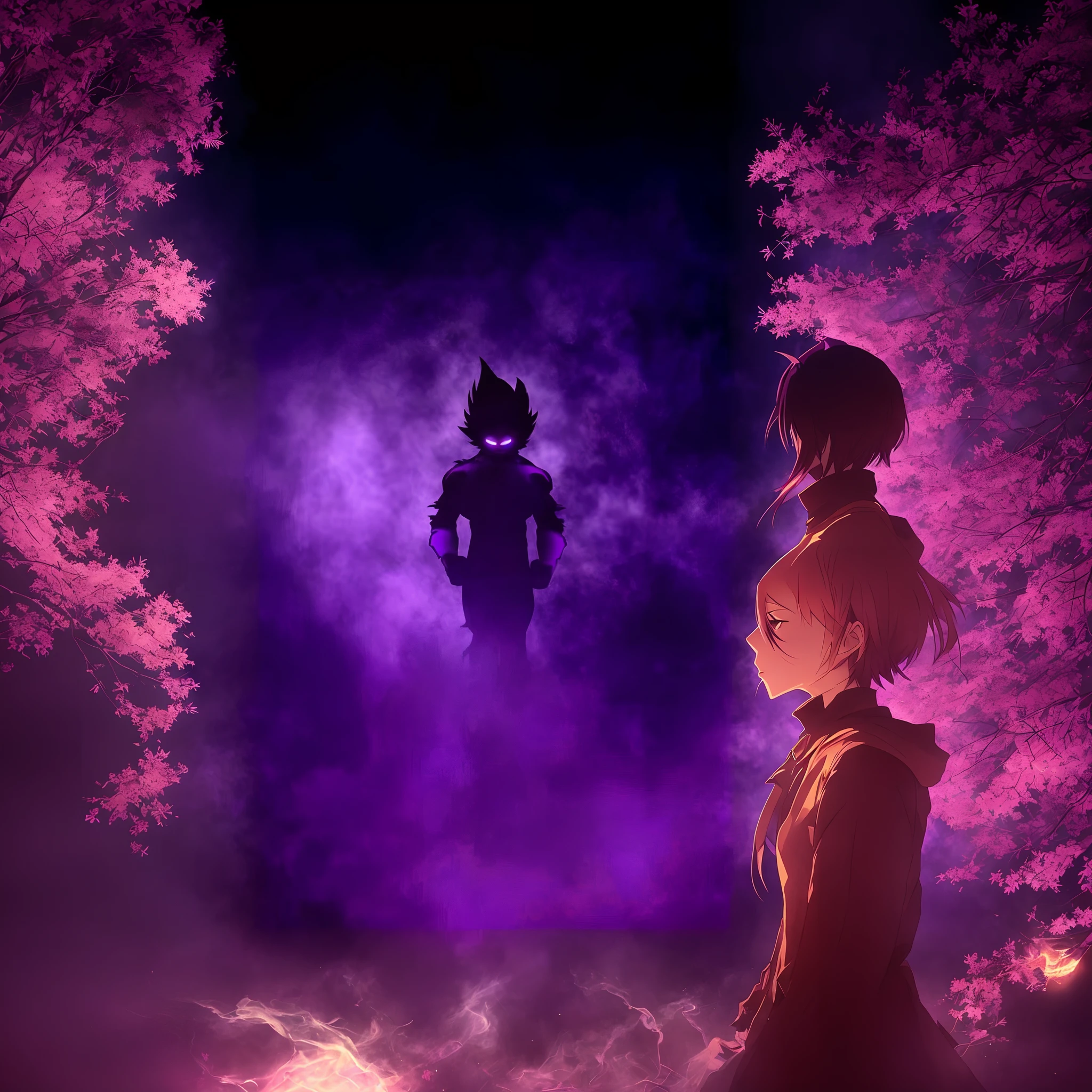 Purple smoke is coming from a dark silhouette with a purple light, Aura Escura, badass anime 8 k, aura negra brilhante, 'lone dark figure'!!, Anime lighting, Aura roxa, Papel de parede anime 4k, papel de parede do telefone hd, transformando-se em sua forma final, wallpaper mobile, Anime Wallpaper 4k, Anime wallpapers, ego superior, cool purple lighting
