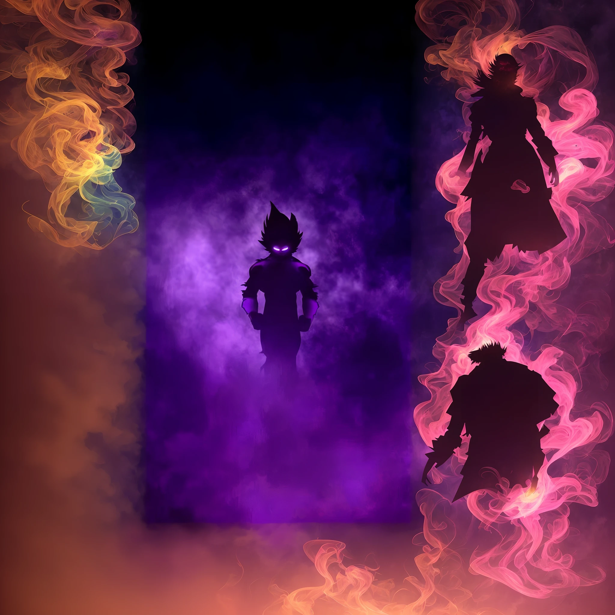 Purple smoke is coming from a dark silhouette with a purple light, Aura Escura, badass anime 8 k, aura negra brilhante, 'lone dark figure'!!, Anime lighting, Aura roxa, Papel de parede anime 4k, papel de parede do telefone hd, transformando-se em sua forma final, wallpaper mobile, Anime Wallpaper 4k, Anime wallpapers, ego superior, cool purple lighting
